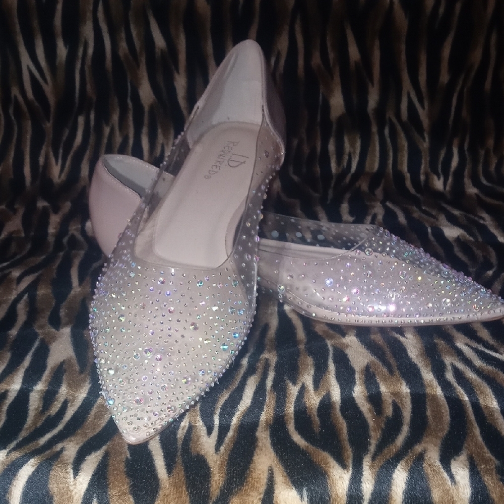 Tan Crystal Embellished Flats